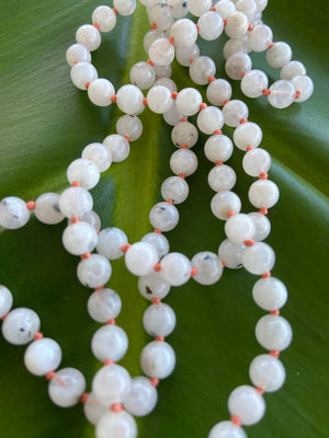 Moonstone and Rudraksha Knotted Mala