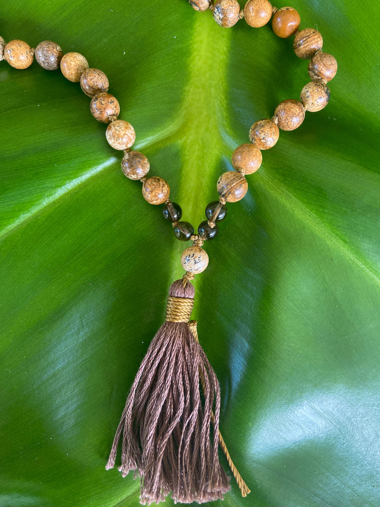 Jasper and Smokey Quartz Knotted Mala