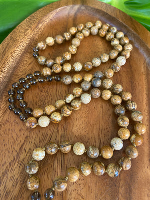 Jasper and Smokey Quartz Knotted Mala